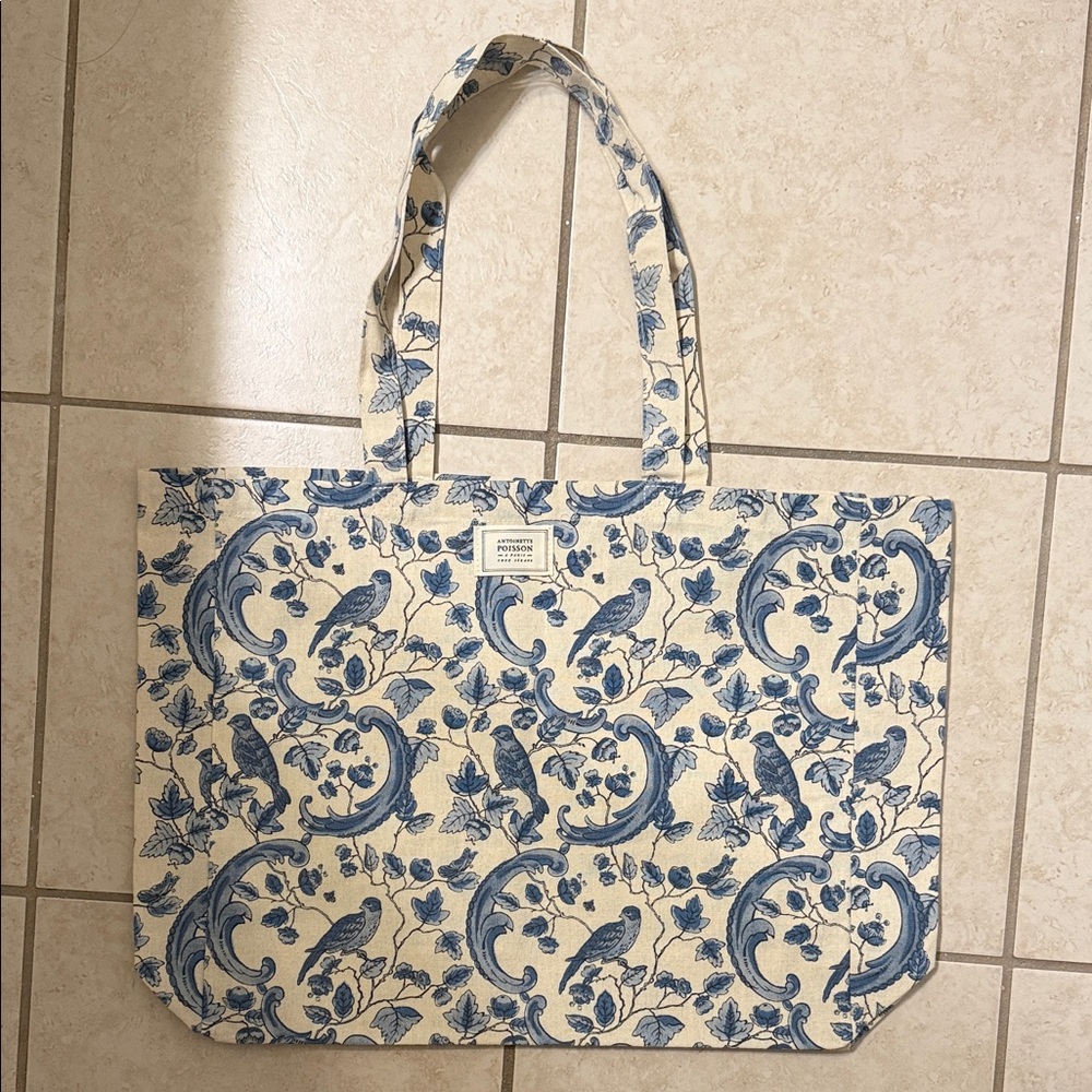 Sézane x Antoinette Poisson Floral Blue and Cream Tote Bag NEW